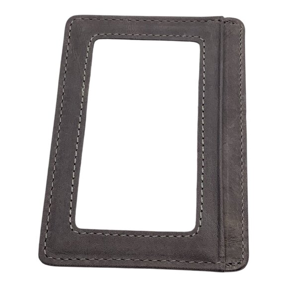 Slim Gray Leather Card Holder With ID Window & Multiple Card Slots - Picture 1 of 4